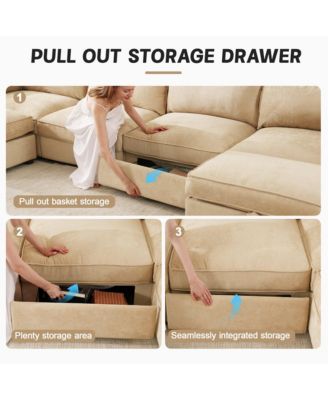 2-Seater Sofa with Pull-Out Storage Drawers Under Each Seat Wraparound Back and Arm Cushions