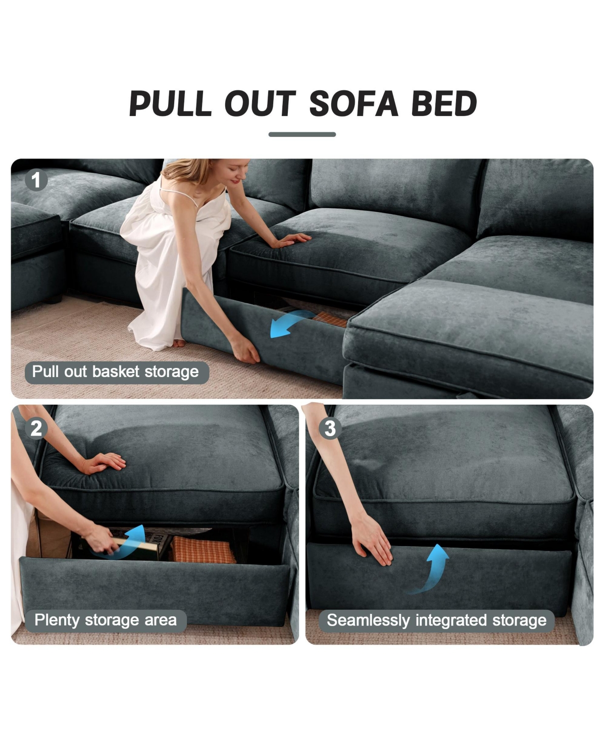 Boyel Living 2-Seater Sofa with Pull-Out Storage Drawers Under Each Seat Wraparound Back and Arm Cushions