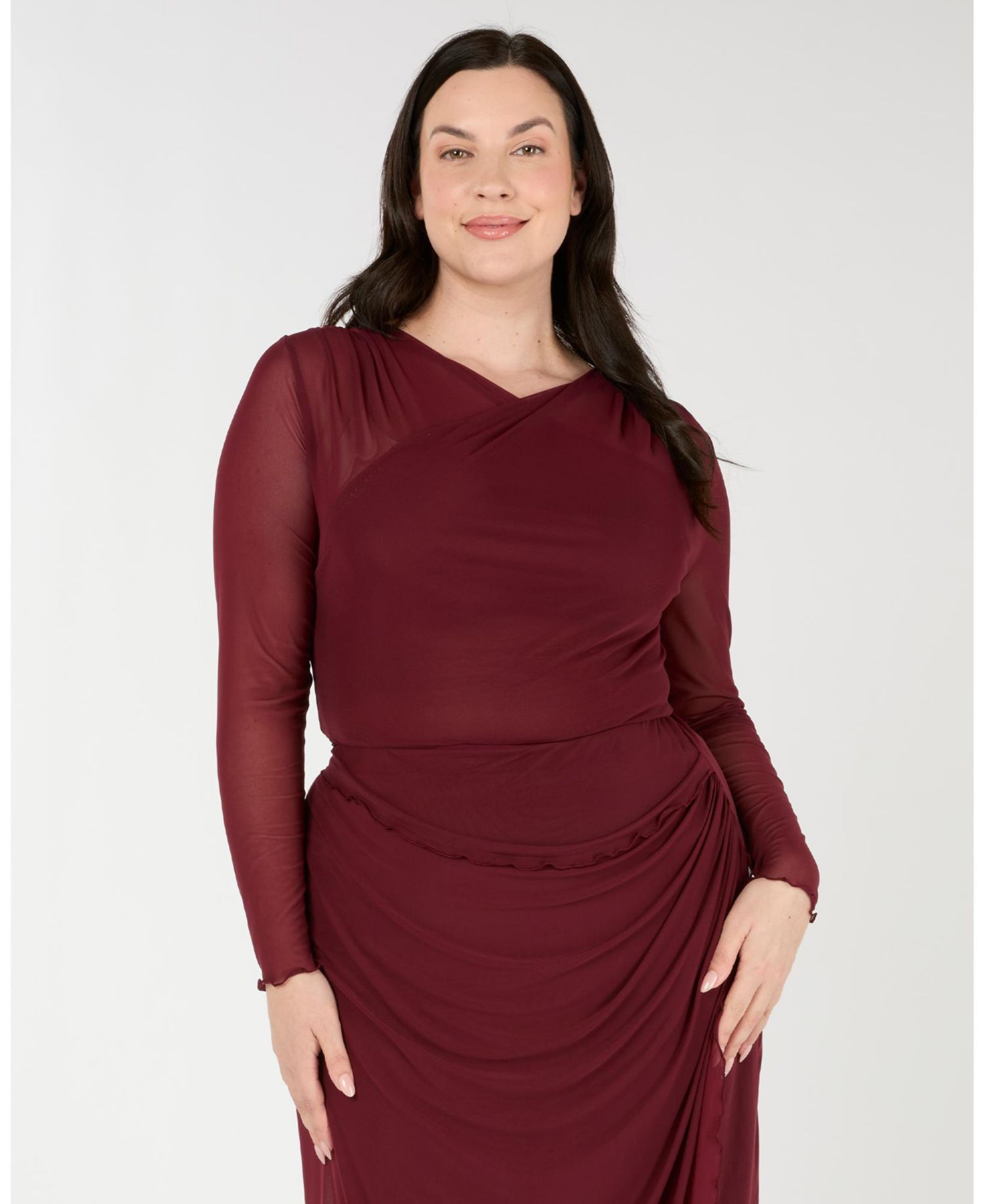 Women's Annalise Red Mesh Long Sleeve Wrap Top