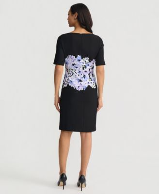 Women's Printed Scuba Crepe Elbow-Sleeve Sheath Dress