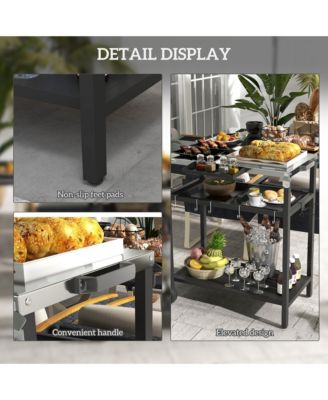 Outdoor Bar Cart with 2-Tier Shelf, Patio Serving Cart with Wheels