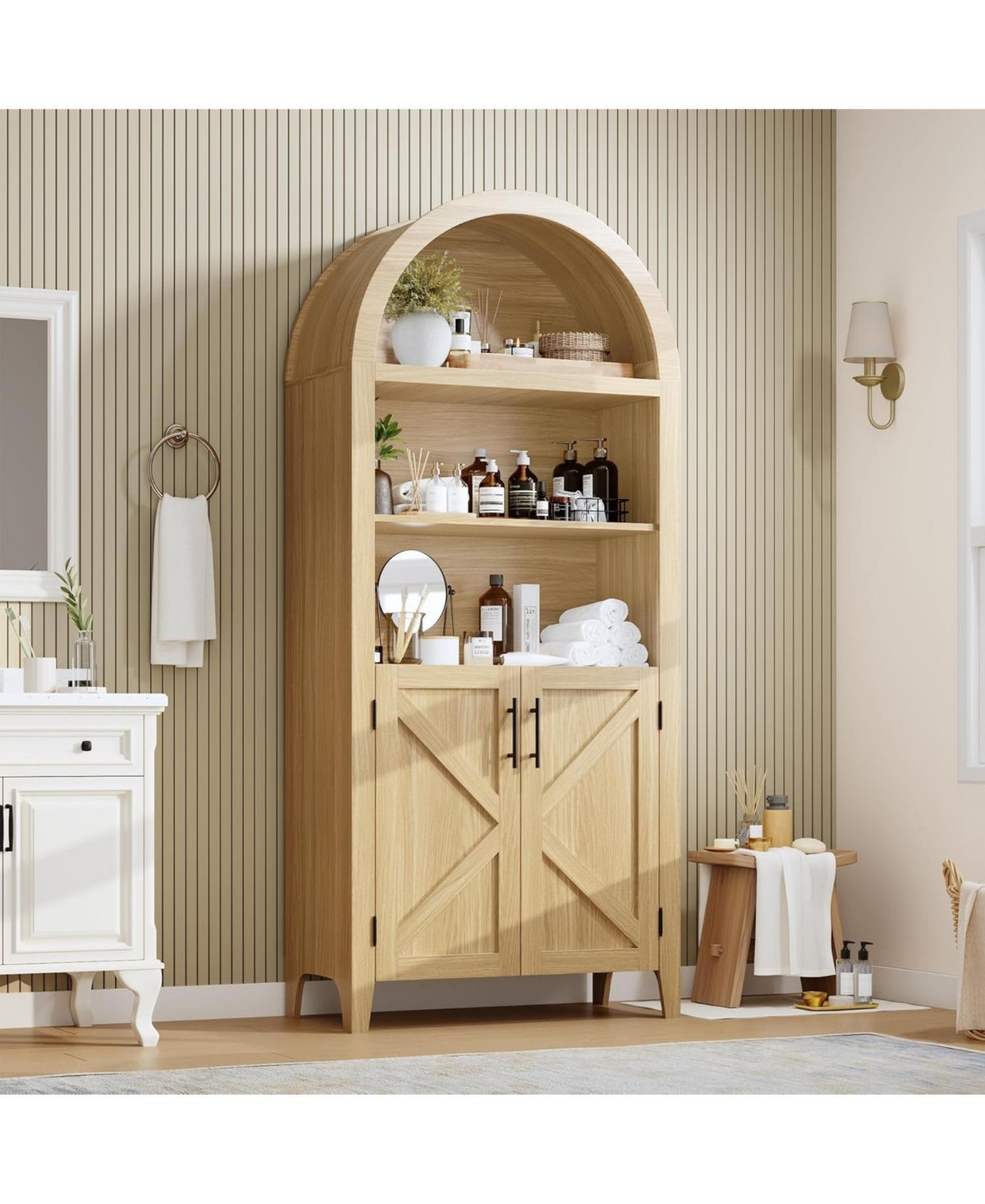 gaomon 5-Tier Open Display Shelf with Nice Texture, Farmhouse Storage Cabinet for Kitchen