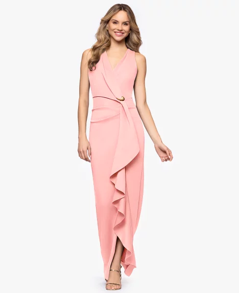 Petite Sleeveless Wrap Sheath Ball Gown Dress - Coral