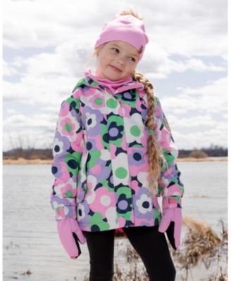 Toddler Girls Mid-Season Jacket Black Printed Flowers
