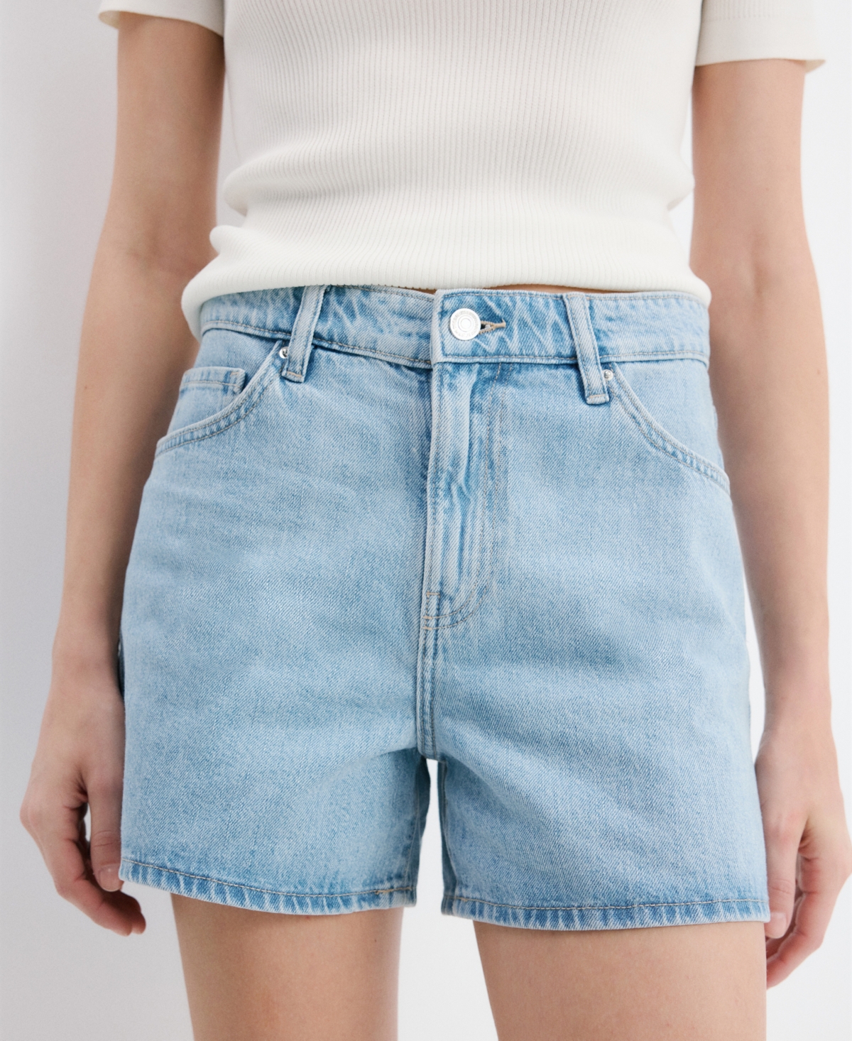 Mango Women's High-Waisted Straight-Fit Denim Shorts