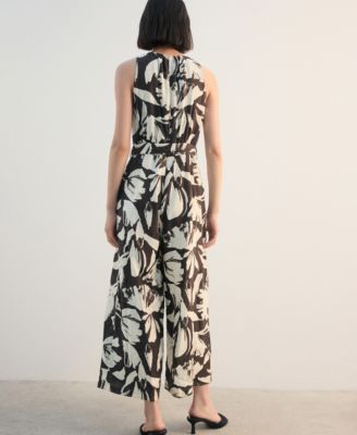 Women's Printed Cropped Belt Jumpsuit