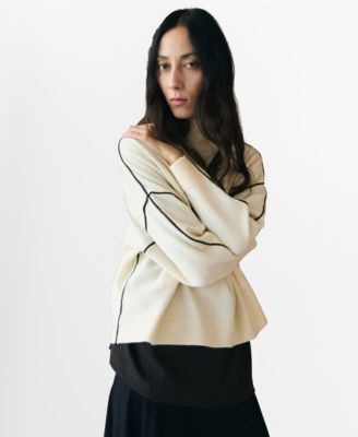 Women's Contrasting Stripes And Perkins Collar Sweater