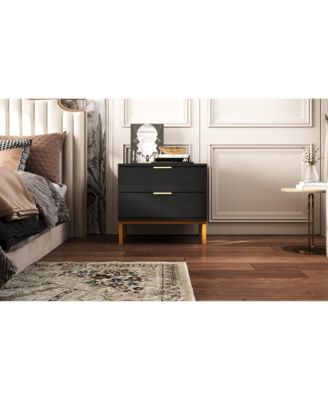 Bedside table with 2 Drawers, Nightstand with Metal Feet