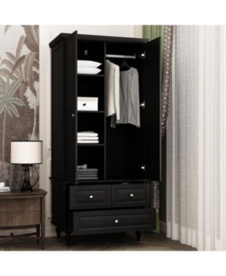 Wardrobe With 2 Doors and 3 Drawers , Bedroom Armoire Closet