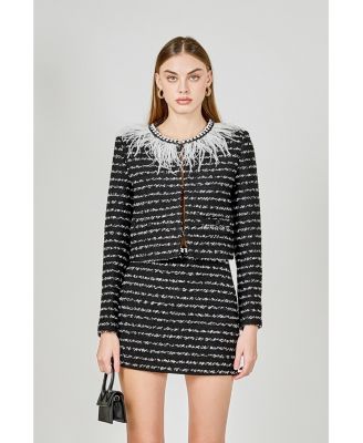 Women's Feather Detailed Bow Tweed Jacket