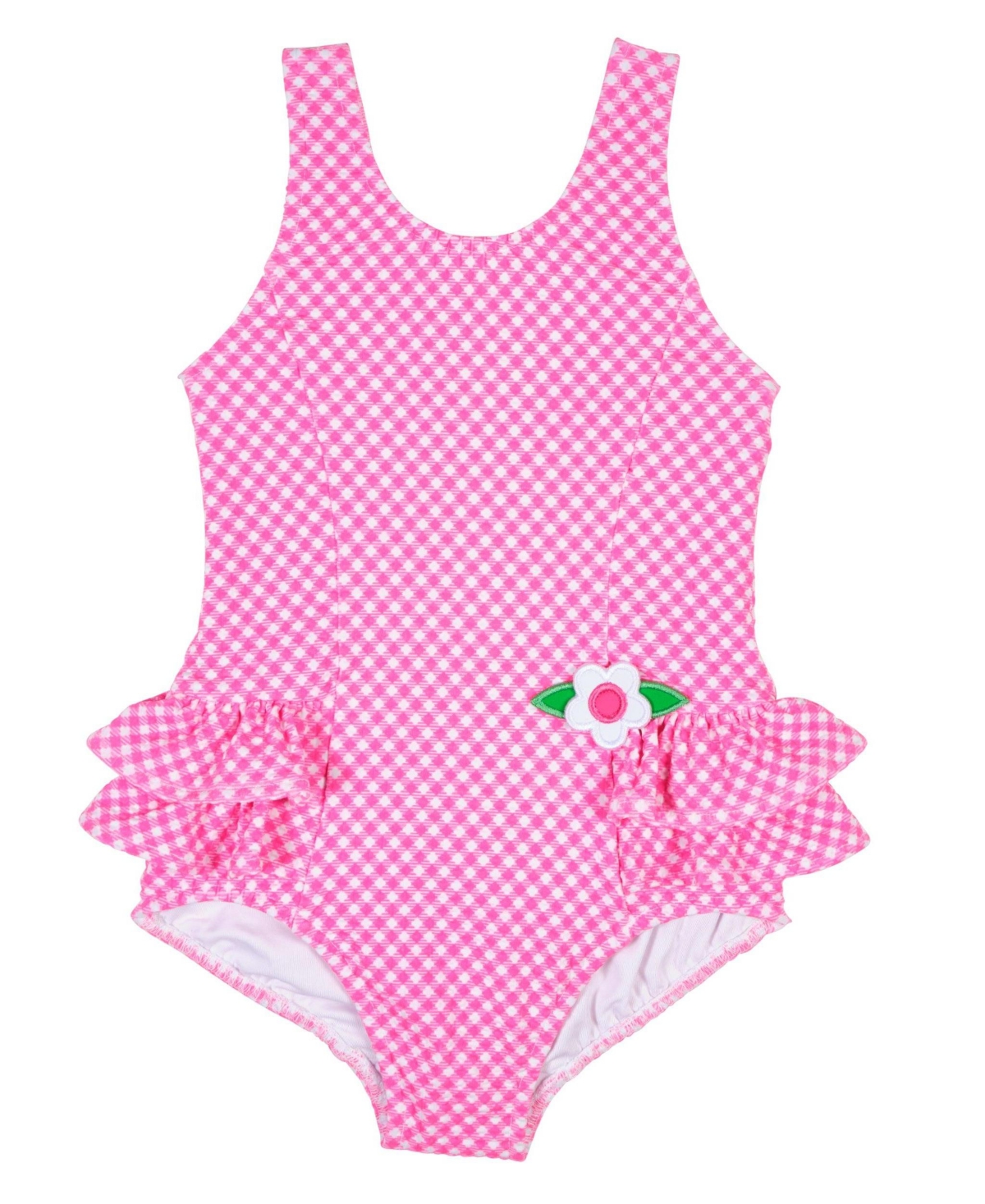 Florence Eiseman Toddler Girls Gingham Swimsuit with Ruffles and Flower