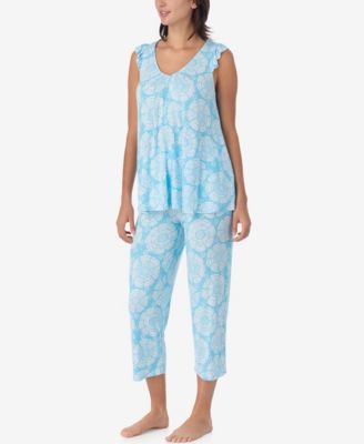 Women's Short-Sleeve Top & Cropped Pants Jersey, 2-Piece Pajama Set