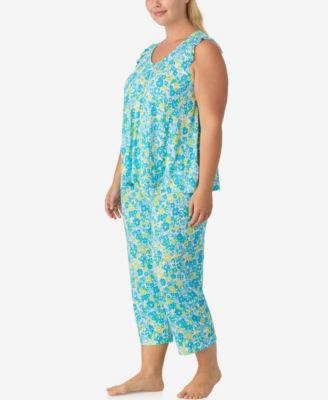 Plus Size Short-Sleeve Top & Cropped Pants Jersey, 2-Piece Pajama Set