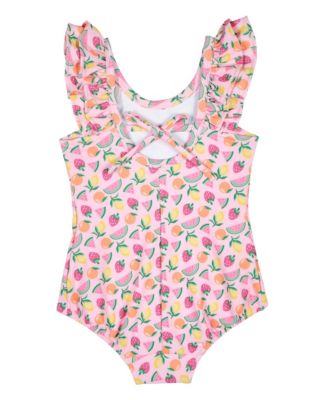 Baby Girl Fruit Print Swimsuit With Ruffles