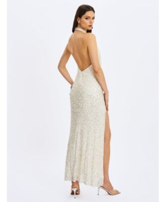Women's Niamh Golden Beaded Cowl Halter Backless Maxi Dress