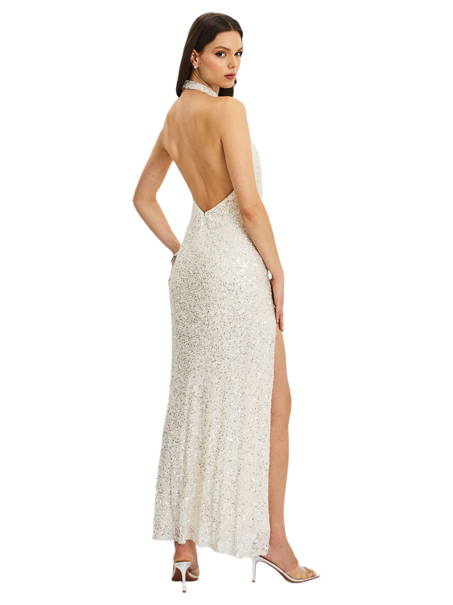 Women's Niamh Golden Beaded Cowl Halter Backless Maxi Dress