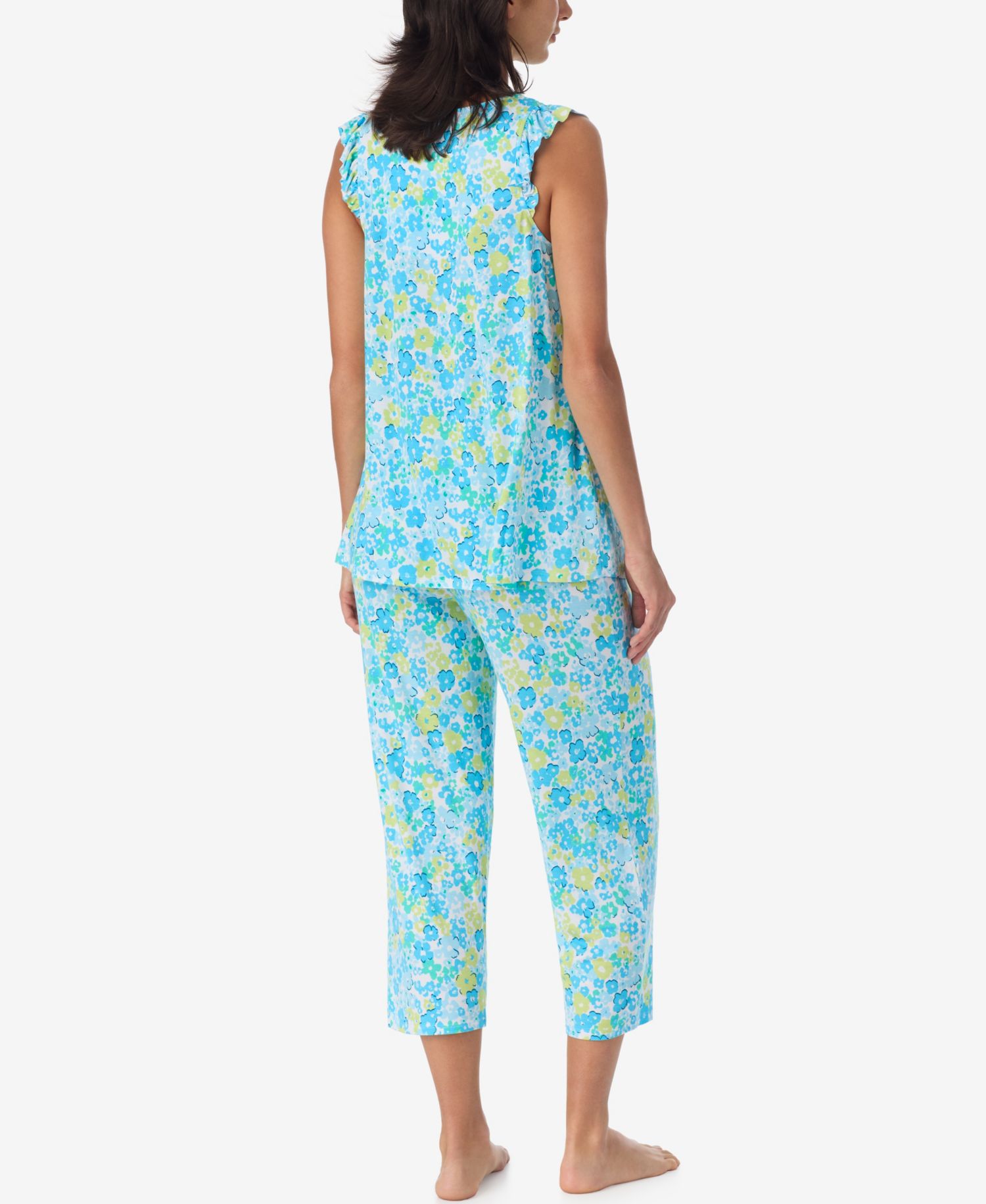 Women's Jersey Ruffle-Sleeve Top & Cropped Pants, 2-Piece Pajama Set