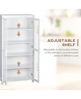 63"H MDF & Particleboard Glass Doors, Adjustable Shelves, Anti-Tip Design 5-Tier Kitchen Storage Cabinet