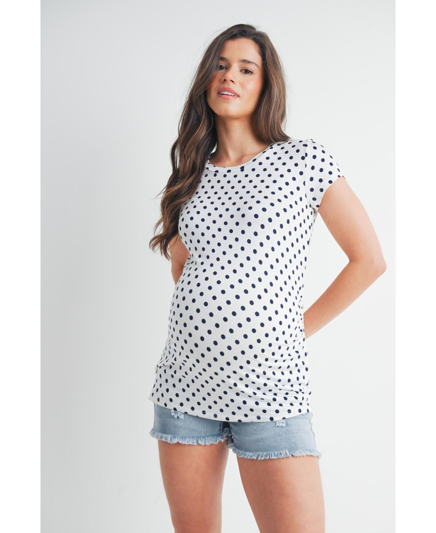 Женская футболка Hello Miz Maternity Short Sleeve Crewneck Polka Dot, цвет: Слоновая кость тёмно-синий — фото 1