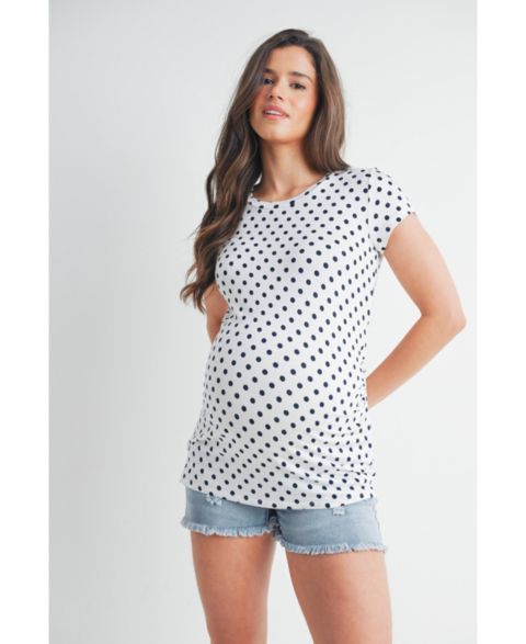 Женская футболка Hello Miz Maternity Short Sleeve Crewneck Polka Dot, цвет: Слоновая кость тёмно-синий