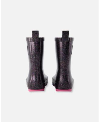 Little Girls Rain Boots in Rubber Black Glitter