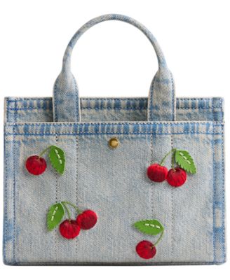 Denim Cargo Cherry Embroidery Mini Tote Bag 20