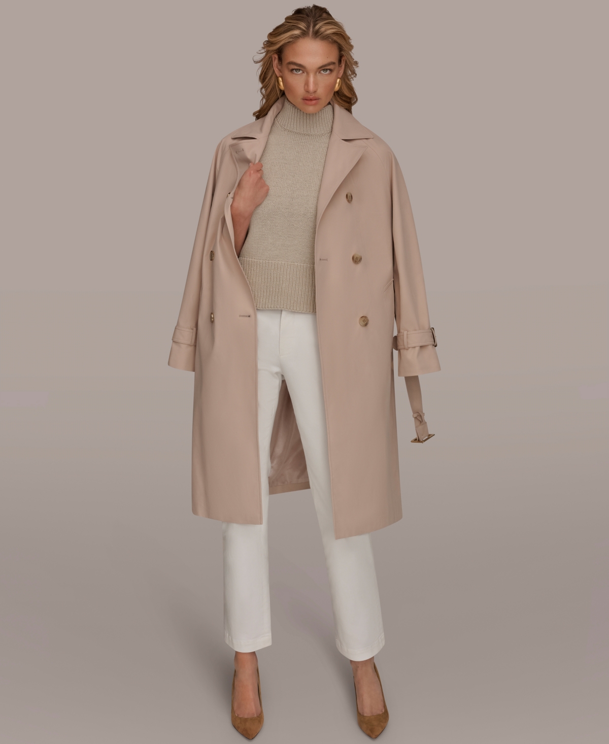 Donna Karan New York Women's Double Breasted Belted Notch Collar Trench Coat