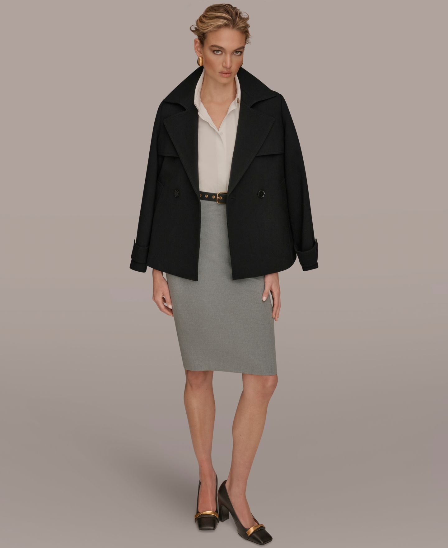 Женское пальто Donna Karan New York Short Crepe Notch Collar Trench, цвет: Чёрный — фото 6