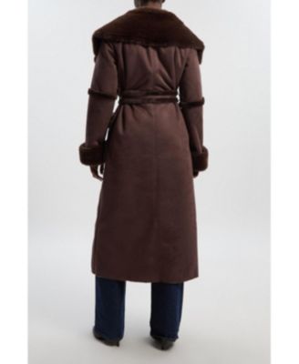 Women's Faux Shearling Belted Maxi Coat