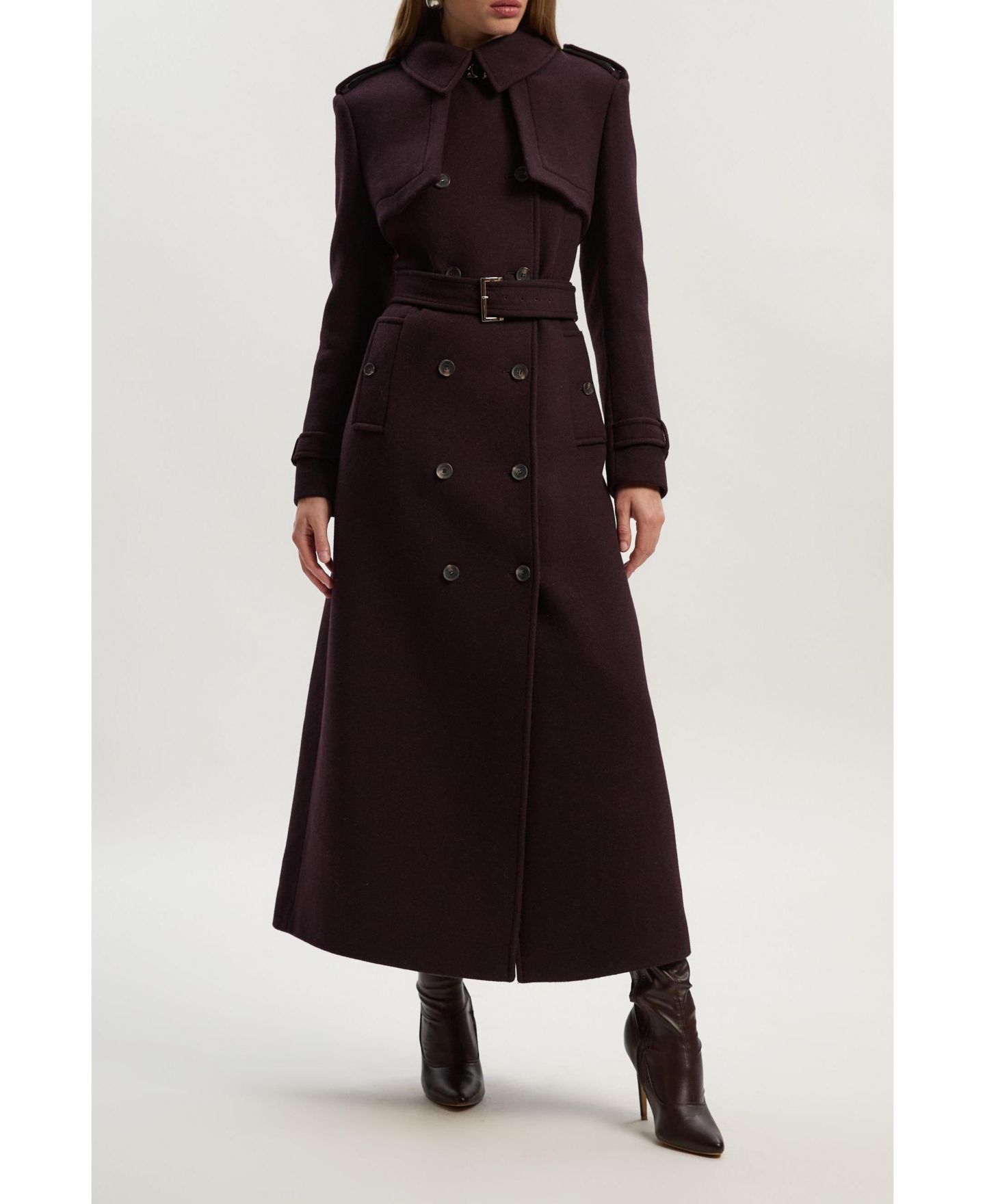 Женское пальто Karen Millen Wool Trench Maxi, цвет: Винный — фото 7