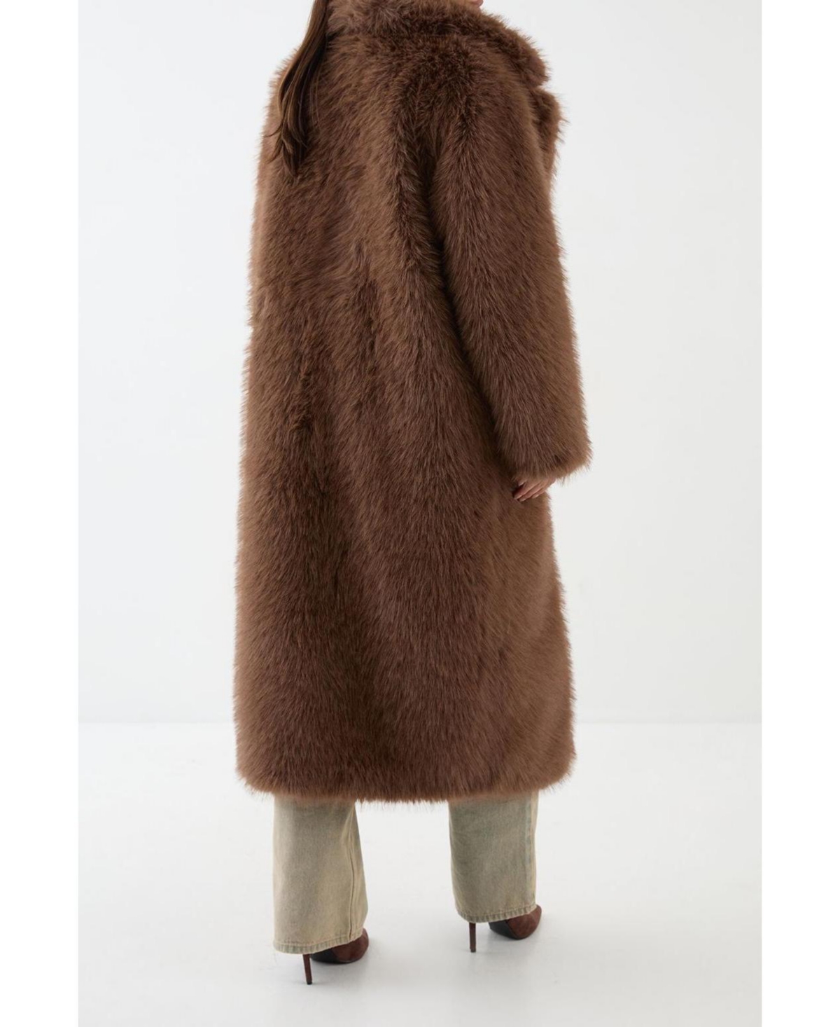 MissPap Women's Long Faux Fur Wide Collar Coat