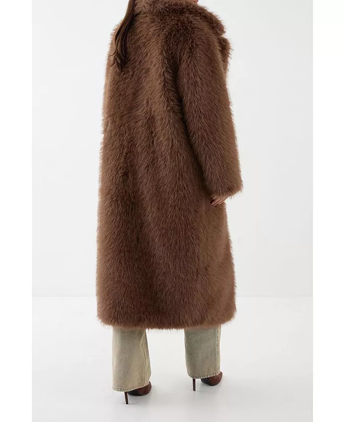 Women's Long Faux Fur Wide Collar Coat - thumbnail 6