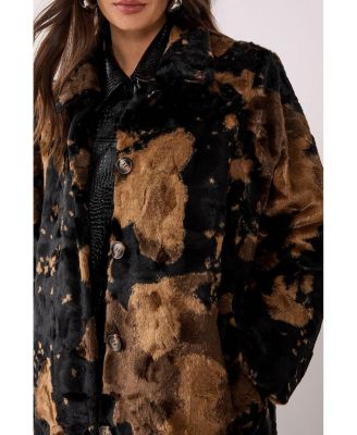 Women's Cow Print Faux Fur Longline Coat