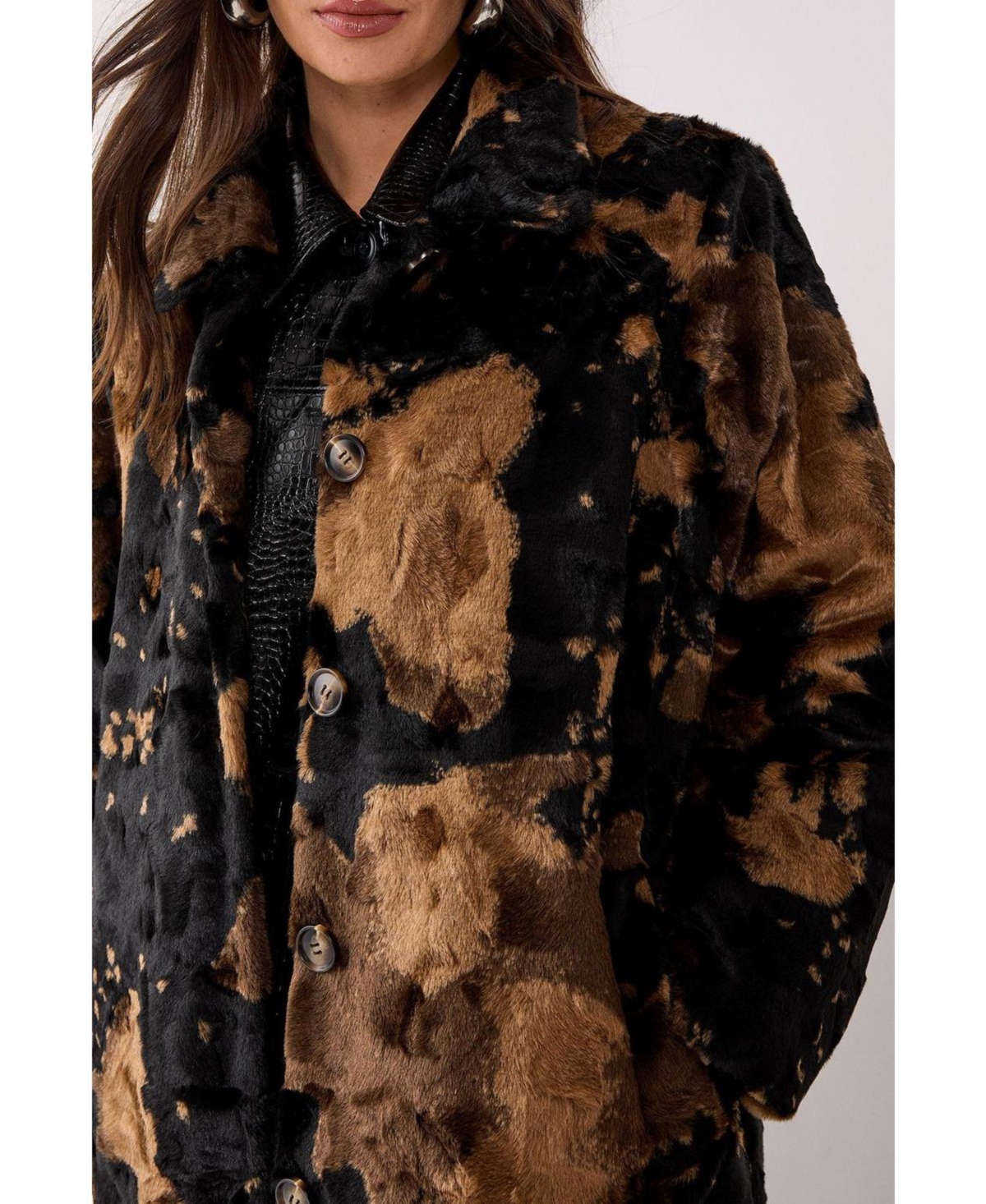 Nasty Gal Women's Cow Print Faux Fur Longline Coat