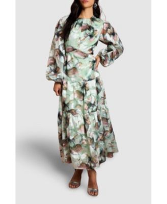 Women's Puff Sleeve Jacquard Midaxi Dress