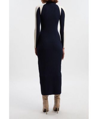 Women's Rib Knit Color Block Midi Dress