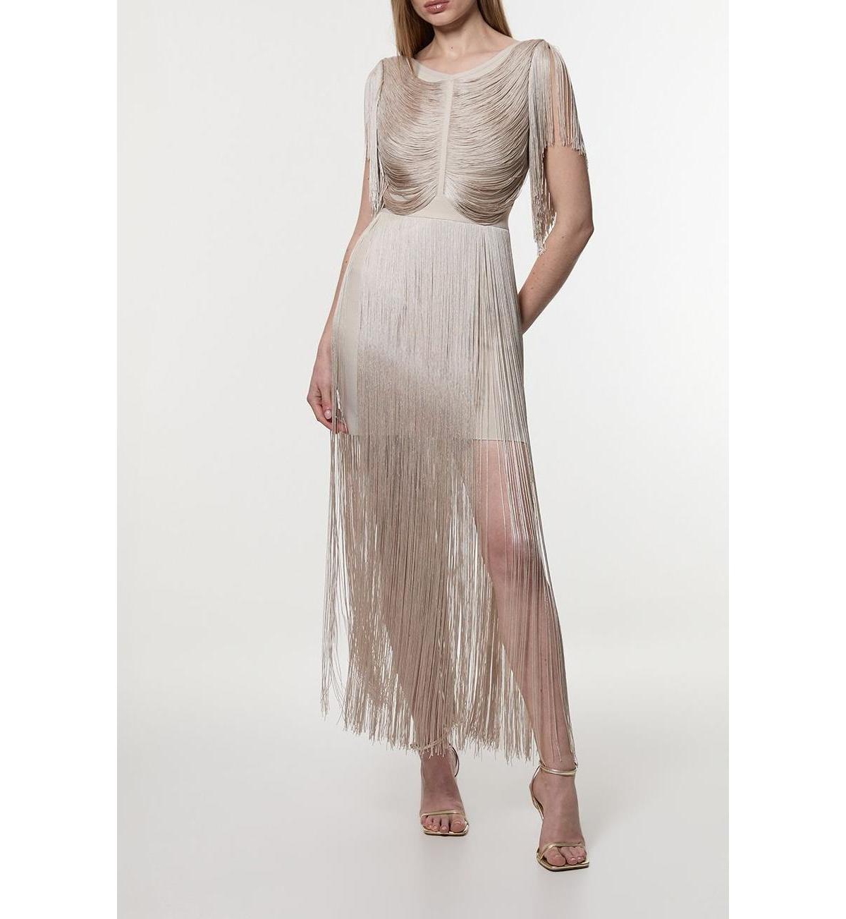 Karen Millen Women's Maxi Draped Fringe Knitted Mini Dress