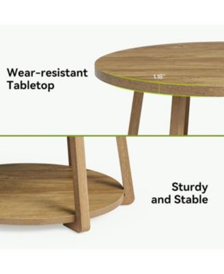 Round Coffee Table with Storage, 2-Tier 31.5" Center Table with Wooden Legs for Living Room & Bedroom