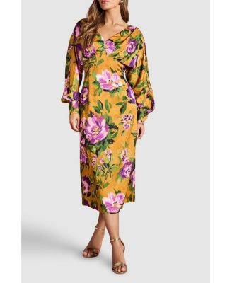 Women's Printed Satin Maxi Dress With Cowl Back