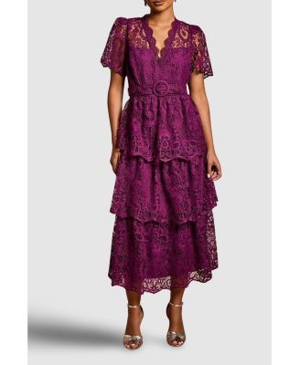 Women's Tiered Lace Midi Dress
