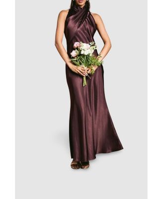 Women's Satin High Neck Fishtail Maxi Dress