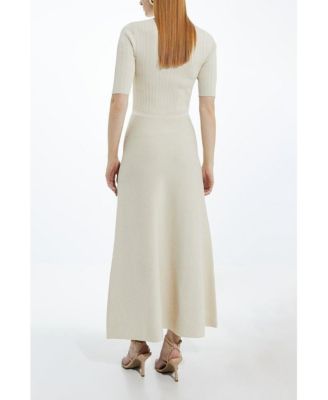 Women's Rib Knit Military Trim Maxi Dress