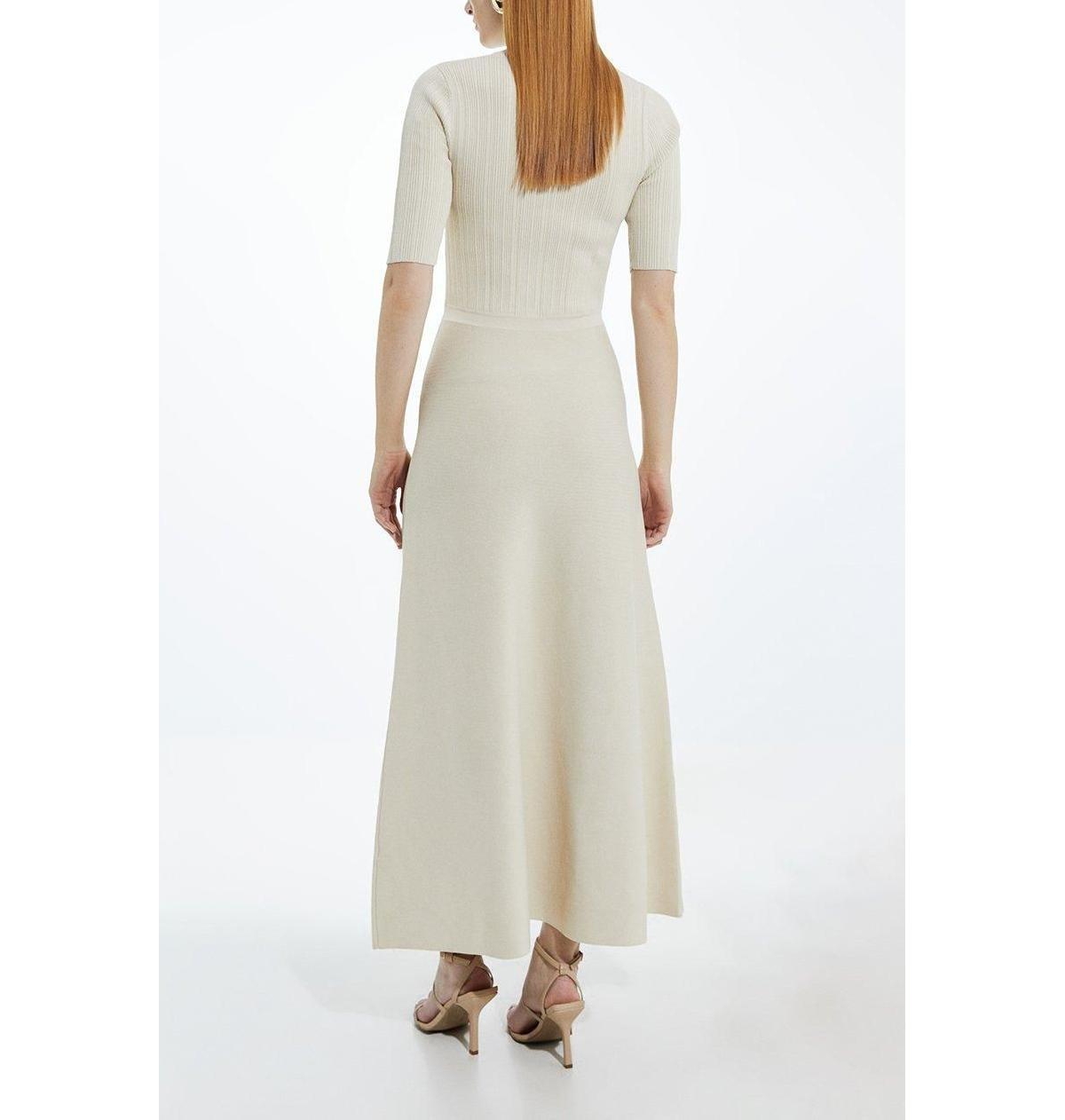 Karen Millen Women's Rib Knit Military Trim Maxi Dress