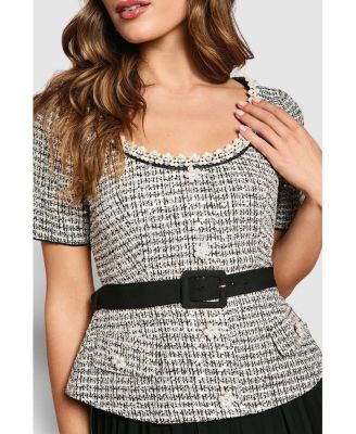 Women's Tweed Bodice Pleated Skirt Dress