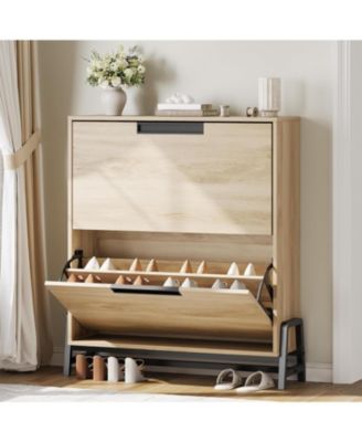 Shoe Cabinet Storage with 2 Flip Drawers, Hidden Shoe Storage Cabinet for Entryway, Adjustable Shoes Rack for Home Hallway