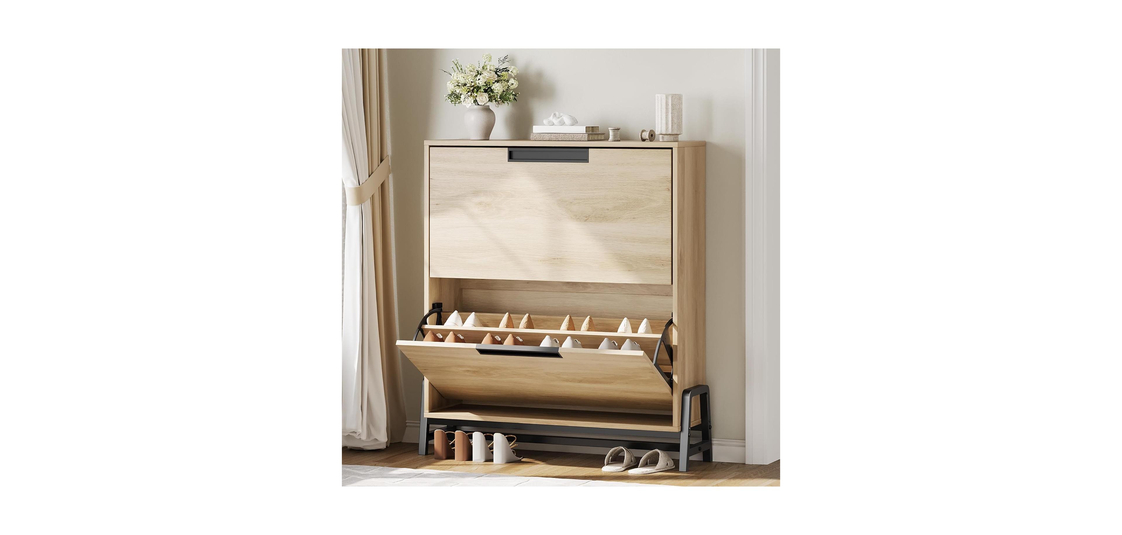 gaomon Shoe Cabinet Storage with 2 Flip Drawers, Hidden for Entryway, Adjustable Shoes Rack Home Hallway, Living Room