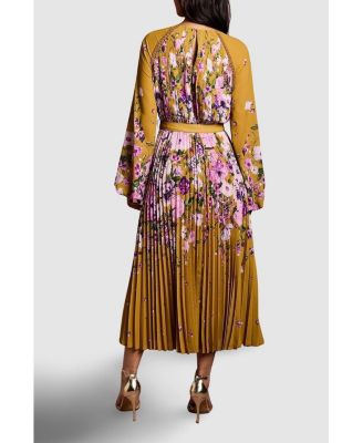 Women's Floral Pleated Georgette Midi Dress