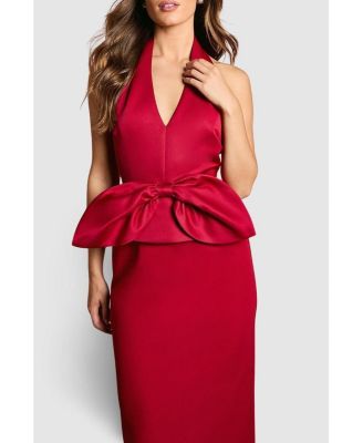 Women's Halter Neck Satin Column Midi Dress