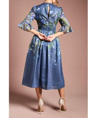 Women's Placement Print Organza Midi Dress