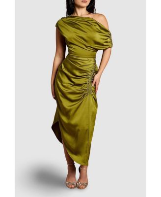 Women's Satin One Shoulder Midi Dress